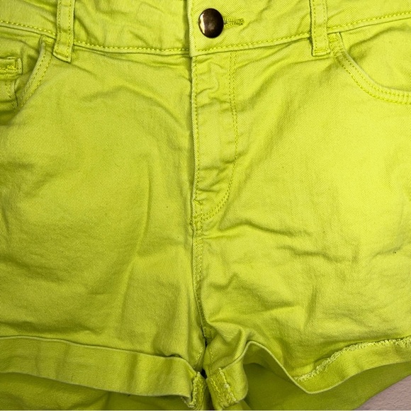 Size 10 H&M Lime Green Vibrant Shorts Stretch Cotton Blend Punk Goth - Picture 7 of 11